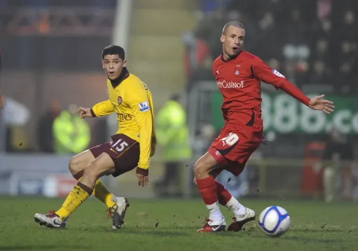 Framed Print : Denilson (Arsenal) Jimmy Smith (Orient). Leyton Orient 1: 1 Arsenal, FA Cup Fifth Round Framed Print : Denilson (Arsenal) Jimmy Smith (Orient). Leyton Orient 1: 1 Arsenal, FA Cup Fifth Round
