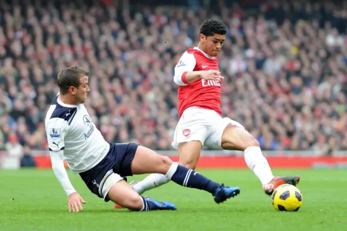 Framed Print : Denilson (Arsenal) Rafael van der Vaart (Tottenham). Arsenal 2: 3 Tottenham Hotspur