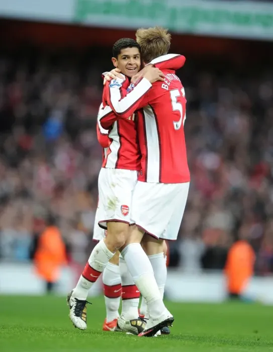 Framed Print : Denilson and Bendtner: Arsenal's Unforgettable Goal Celebration vs. West Ham United (2010) Framed Print : Denilson and Bendtner: Arsenal's Unforgettable Goal Celebration vs. West Ham United (2010)