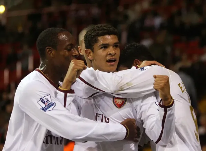 Framed Print : Denilson's Triumph: Arsenal's Third Goal Celebration vs. Sheffield United in Carling Cup Framed Print : Denilson's Triumph: Arsenal's Third Goal Celebration vs. Sheffield United in Carling Cup