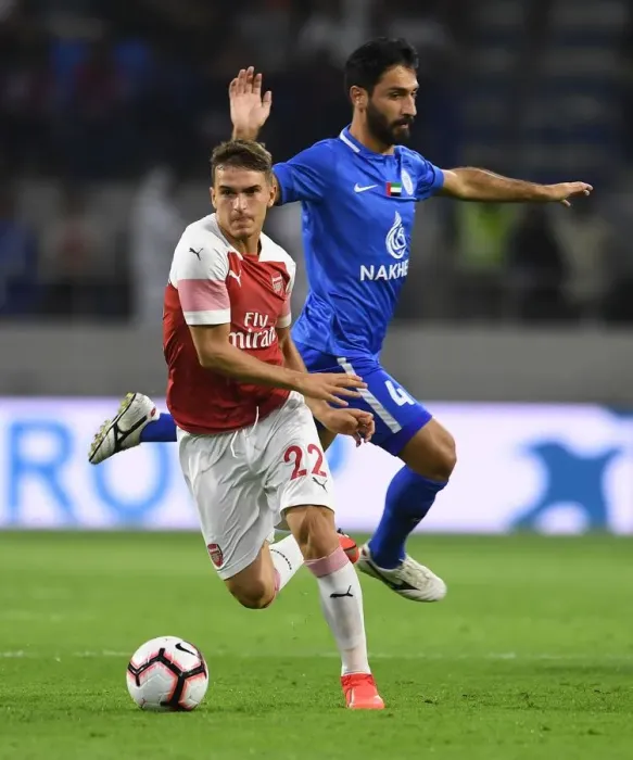 Framed Print : Denis Suarez vs. Khalid Jalal: Clash of the Stars in Al-Nasr Dubai SC vs. Arsenal Friendly Framed Print : Denis Suarez vs. Khalid Jalal: Clash of the Stars in Al-Nasr Dubai SC vs. Arsenal Friendly