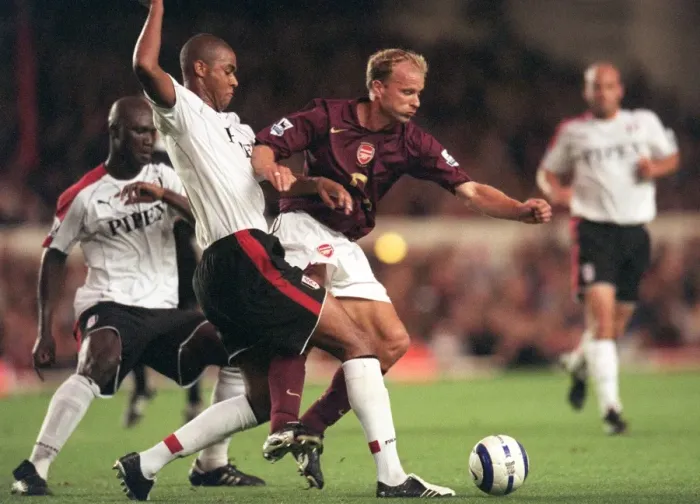 Framed Print : Dennis Bergkamp Scores Against Zat Knight: Arsenal's 4-1 Victory Over Fulham at Highbury, 2005 Framed Print : Dennis Bergkamp Scores Against Zat Knight: Arsenal's 4-1 Victory Over Fulham at Highbury, 2005