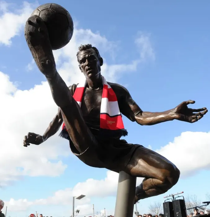 Framed Print : Dennis Bergkamp Statue Unveiled at Arsenal Stadium: Arsenal vs. Sunderland, Premier League 2013-14