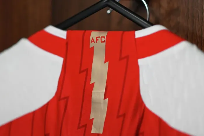 Framed Print : Detailed Shot of Arsenal Women's Jersey at Leicester City WSL Match