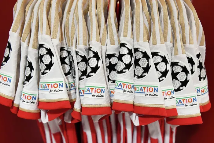 Framed Print : Detailed View of UEFA Foundation for Children Badge in Arsenal Dressing Room Before Arsenal vs PSV UEFA Champions League Match (2023-24)