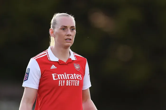Framed Print : Determination Unleashed: Stina Blackstenius Unwavering Focus during Arsenal vs Leicester City (FA Women's Super League, 2022-23)