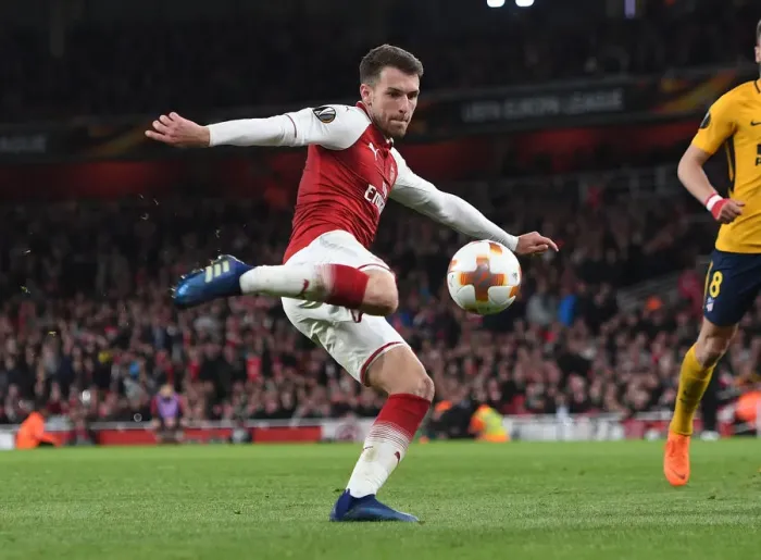 Framed Print : Determined Aaron Ramsey: Arsenal's Battle Against Atletico Madrid in Europa League Semi-Final Framed Print : Determined Aaron Ramsey: Arsenal's Battle Against Atletico Madrid in Europa League Semi-Final