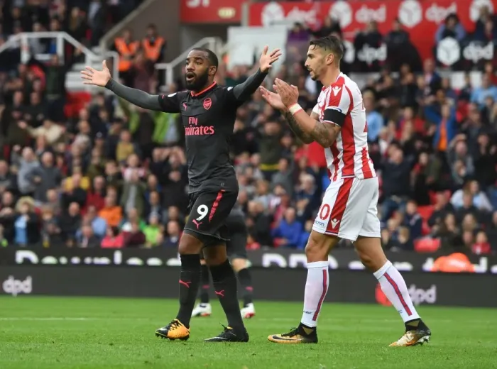 Framed Print : Disallowed Goal: Alex Lacazette's Frustrating Moment at Stoke City (2017-18)