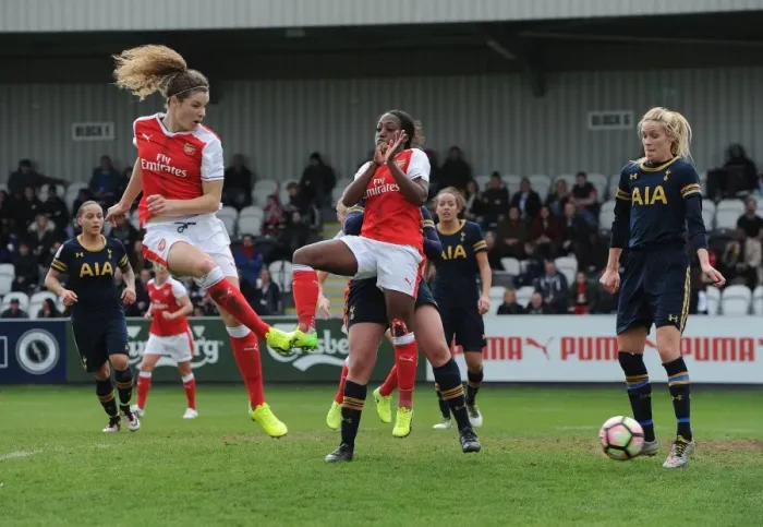 Framed Print : Dominique Janssen Scores the FA Cup Goal: Arsenal Ladies Defeat Tottenham Hotspur