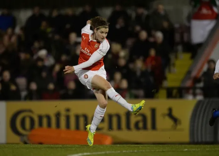 Framed Print : Dominique Janssen Scores First Goal for Arsenal Ladies Against Reading FC Women, March 2016