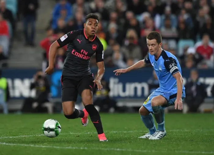 Framed Print : Donyell Malen (Arsenal) Brandon O Neill (Sydney) Framed Print : Donyell Malen (Arsenal) Brandon O Neill (Sydney)