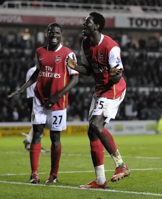 Framed Print : Double Trouble: Adebayor and Eboue's Unforgettable 5-2 Victory for Arsenal Against Derby County Framed Print : Double Trouble: Adebayor and Eboue's Unforgettable 5-2 Victory for Arsenal Against Derby County