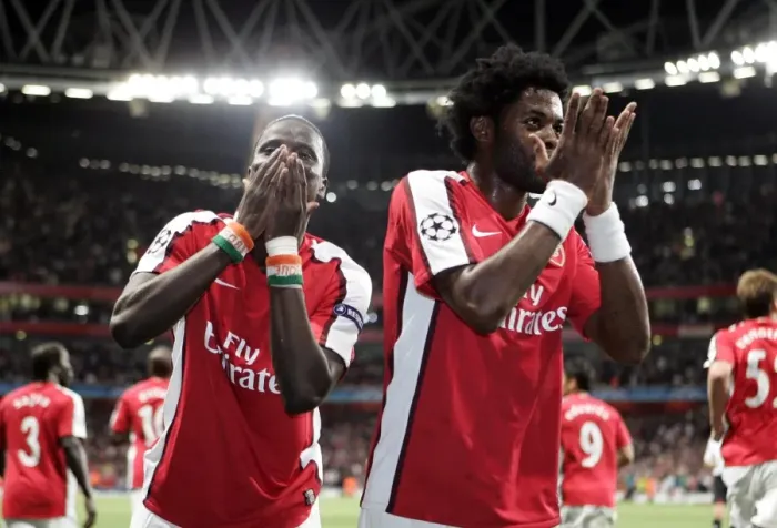 Framed Print : Eboue and Song: Unstoppable Duo - Arsenal's 3:1 Champions League Victory over Celtic (26 / 8 / 09)