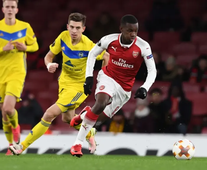 Framed Print : Eddie Nketiah in Action: Arsenal vs BATE Borisov, UEFA Europa League 2017-18 Framed Print : Eddie Nketiah in Action: Arsenal vs BATE Borisov, UEFA Europa League 2017-18