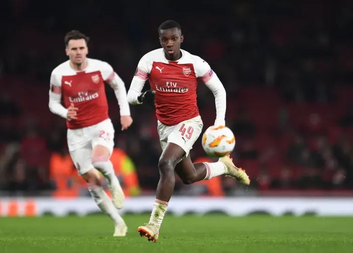 Framed Print : Eddie Nketiah: Arsenal Striker in Action against Qarabag, UEFA Europa League (2018-19)