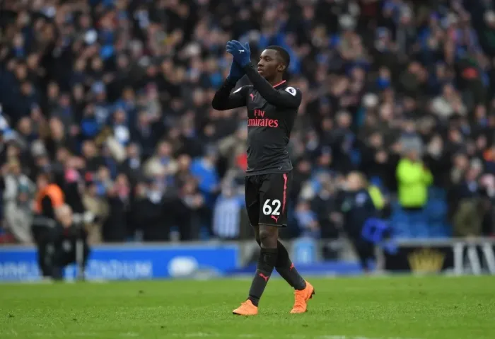 Framed Print : Eddie Nketiah Celebrates with Arsenal Fans after Brighton Victory Framed Print : Eddie Nketiah Celebrates with Arsenal Fans after Brighton Victory