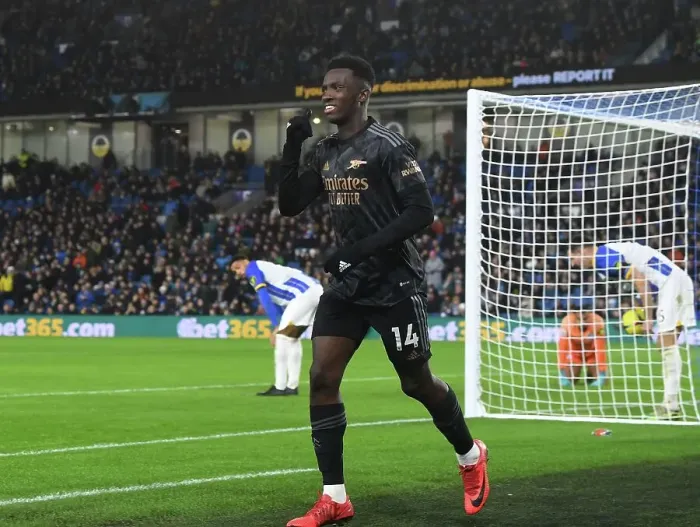 Framed Print : Eddie Nketiah Hat-Trick: Arsenal Tops Brighton in Premier League 2022-23