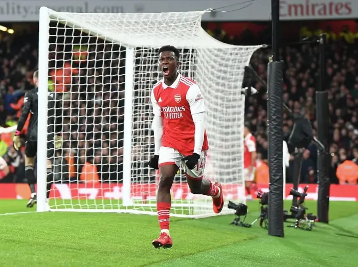 Framed Print : Eddie Nketiah Scores First Arsenal Goal Against Manchester United in Premier League 2022-23 Framed Print : Eddie Nketiah Scores First Arsenal Goal Against Manchester United in Premier League 2022-23