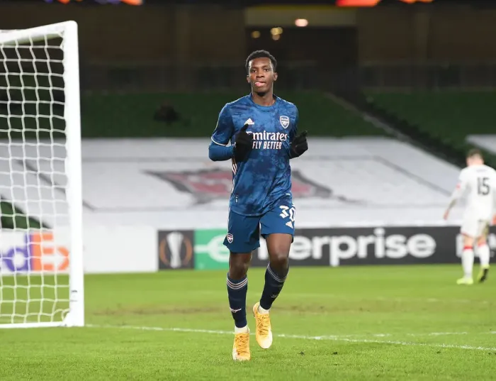 Framed Print : Eddie Nketiah Scores First in Arsenal's Europa League Victory over Dundalk