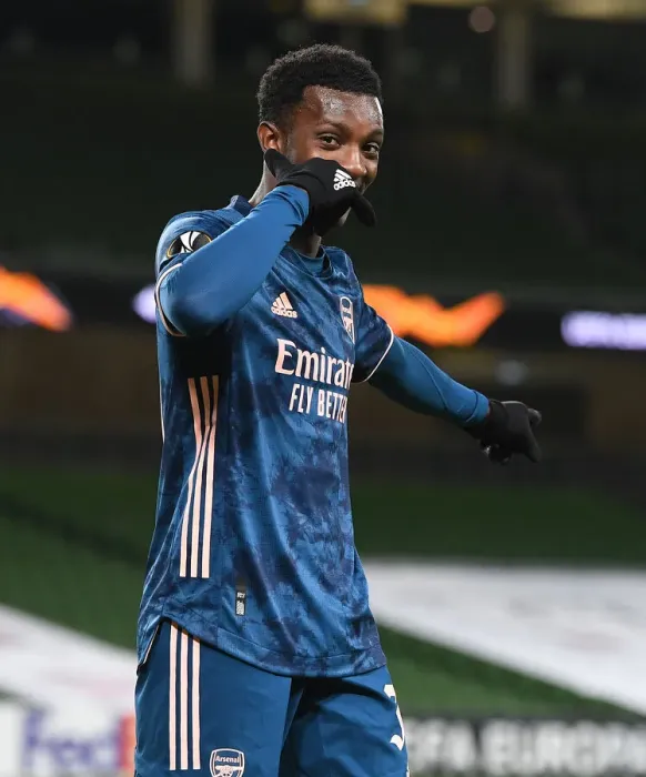 Framed Print : Eddie Nketiah Scores First Goal: Arsenal Triumphs Over Dundalk in Europa League