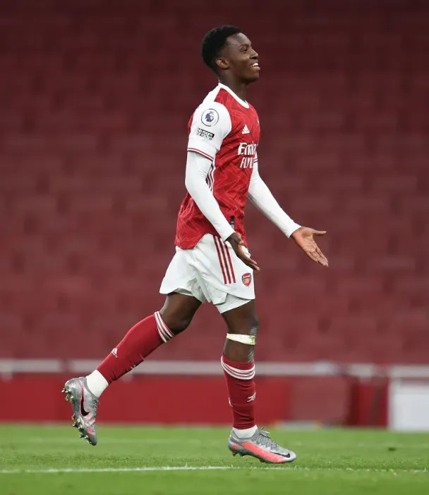 Framed Print : Eddie Nketiah Scores His Second Goal: Arsenal's Triumph over West Ham (2020-21)
