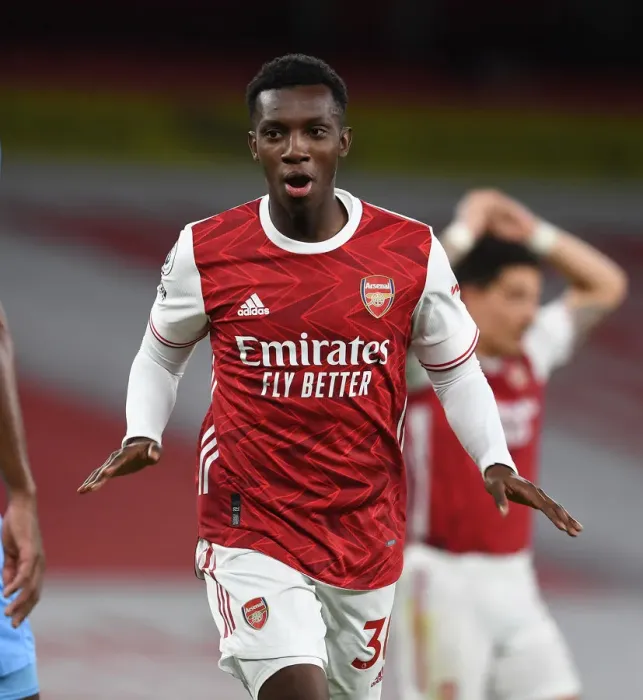 Framed Print : Eddie Nketiah Scores His Second Goal: Arsenal's Triumph Over West Ham United in the 2020-21 Premier League