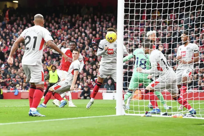 Framed Print : Eddie Nketiah Scores His Second Goal: Arsenal's Victory over Sheffield United (2023-24 Premier League)