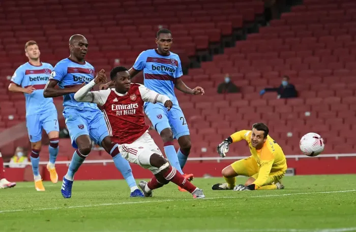 Framed Print : Eddie Nketiah Scores His Second Goal: Arsenal's Victory over West Ham United, 2020-21 Premier League