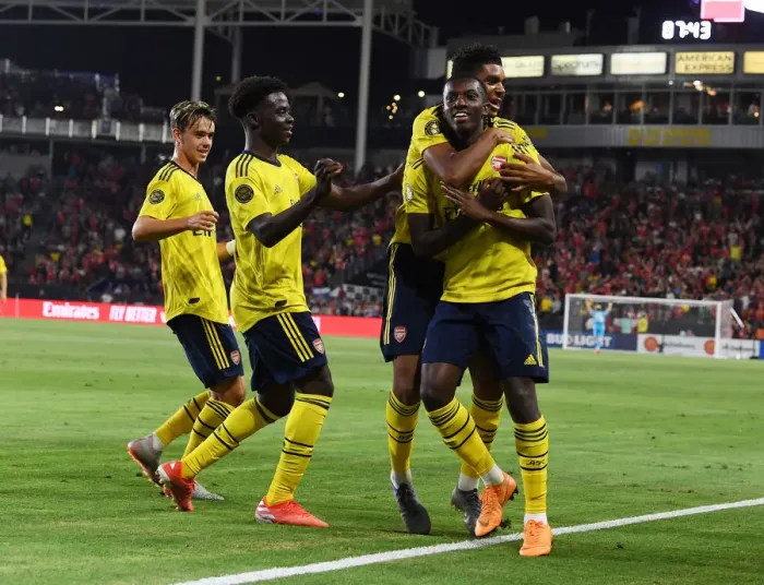 Framed Print : Eddie Nketiah Stuns Bayern Munich: Thrilling 2019 Arsenal Goal in Pre-Season Clash
