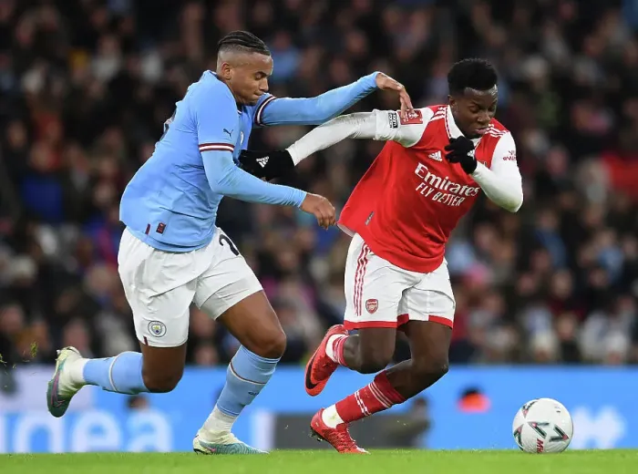 Framed Print : Eddie Nketiah vs. Manuel Akanji: Clash of the Titans - Manchester City vs. Arsenal, Emirates FA Cup Fourth Round