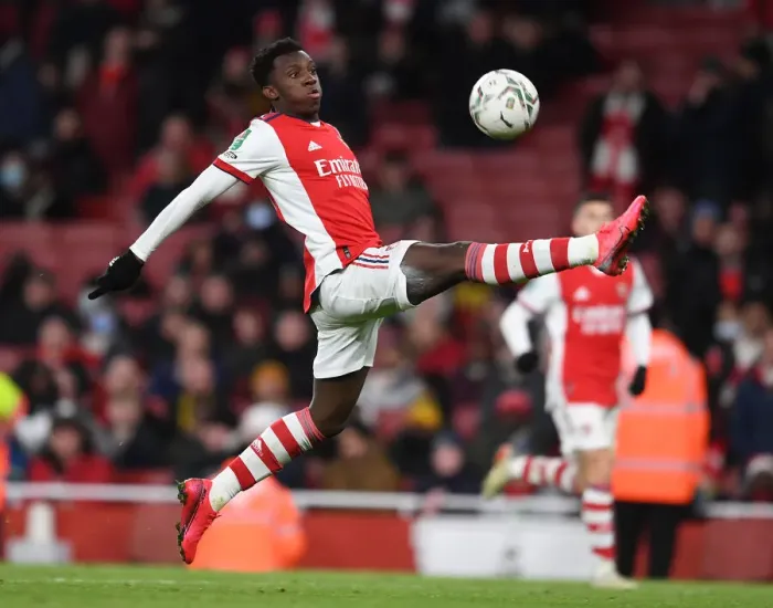 Framed Print : Eddie Nketiah's Disappointment: Arsenal's Carabao Cup Semi-Final Exit vs Liverpool Framed Print : Eddie Nketiah's Disappointment: Arsenal's Carabao Cup Semi-Final Exit vs Liverpool