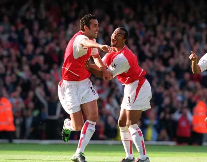 Framed Print : Edu celebrates scoring Arsenals 1st goal from a free kick with Ashley Cole Framed Print : Edu celebrates scoring Arsenals 1st goal from a free kick with Ashley Cole