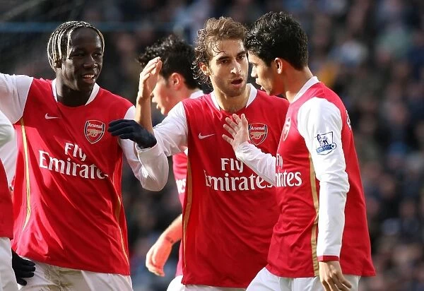 Eduardo celebrates scoring the 2nd Arsenal goal with Mathieu Flamini and Bacary Sagna
