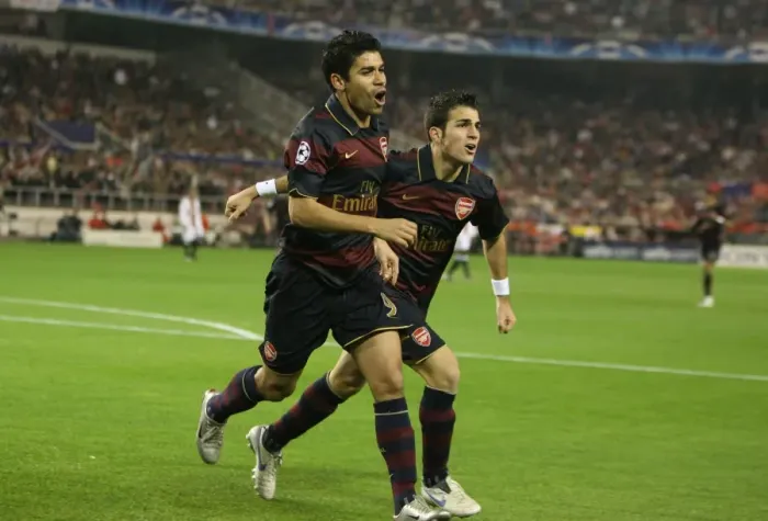 Framed Print : Eduardo celebrates scoring the Arsenal goal with Cesc Fabregas Framed Print : Eduardo celebrates scoring the Arsenal goal with Cesc Fabregas
