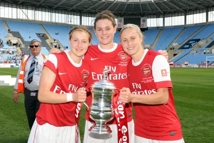 Framed Print : Ellen White, Jennifer Beattie and Steph Houghton (Arsenal) with the FA Cup Trophy