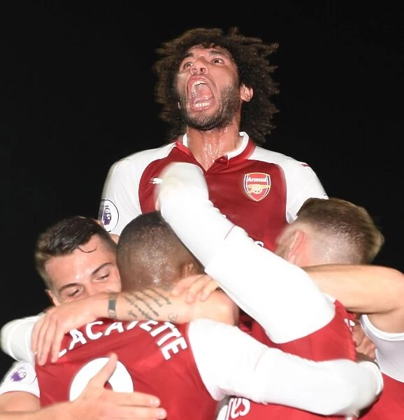 Elneny and Lacazette Celebrate Arsenal's First Goal vs. West Bromwich Albion (2017-18)