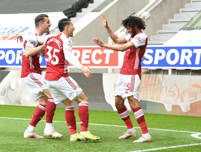 Framed Print : Elneny, Martinelli, and Xhaka: Celebrating Arsenal's First Goal Against Newcastle United (2021) Framed Print : Elneny, Martinelli, and Xhaka: Celebrating Arsenal's First Goal Against Newcastle United (2021)