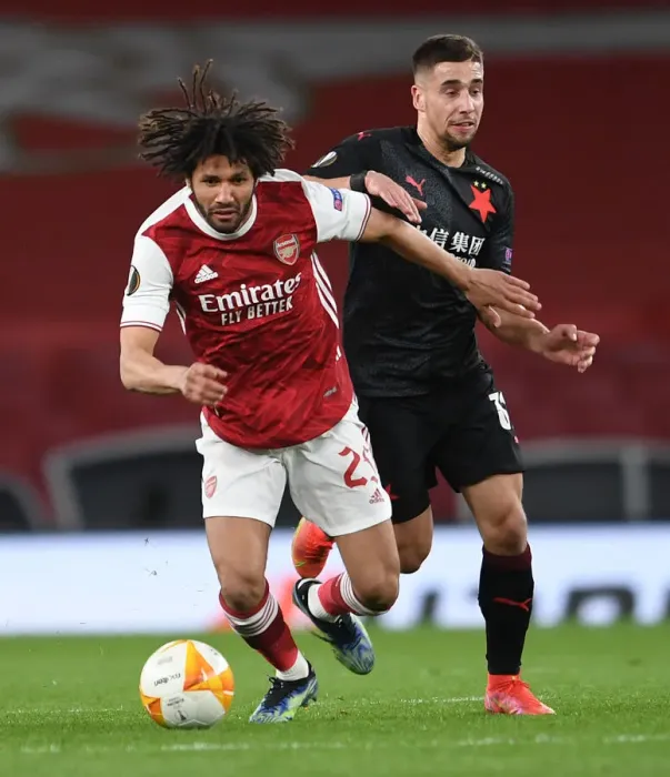 Framed Print : Elneny vs Lingr: A Battle of Midfielders in Empty Emirates Stadium - Arsenal vs Slavia Prague, Europa League Quarterfinal Framed Print : Elneny vs Lingr: A Battle of Midfielders in Empty Emirates Stadium - Arsenal vs Slavia Prague, Europa League Quarterfinal