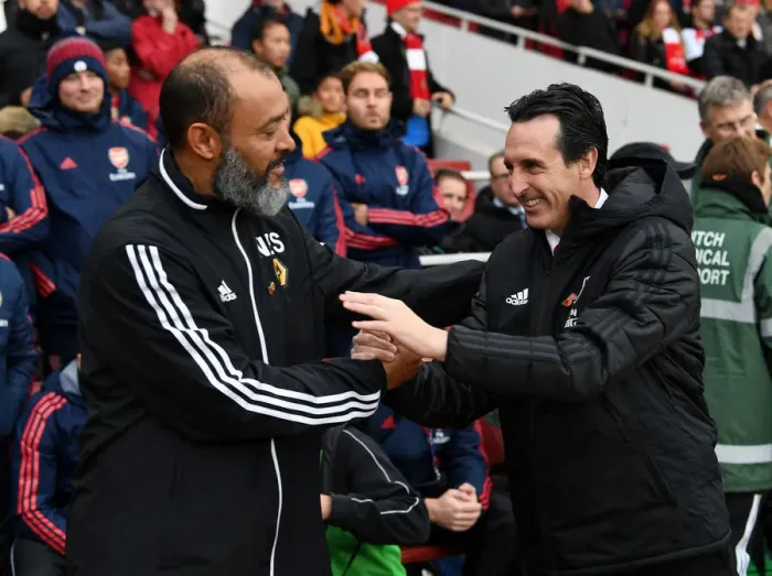 Framed Print : Emery and Nuno's Pre-Match Greeting: Arsenal vs. Wolverhampton Wanderers (Premier League, 2019-20) Framed Print : Emery and Nuno's Pre-Match Greeting: Arsenal vs. Wolverhampton Wanderers (Premier League, 2019-20)