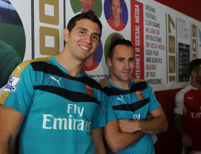 Framed Print : Emi Martinez and David Ospina (Arsenal). Arsenal 1st Team Photcall. Emirates Stadium