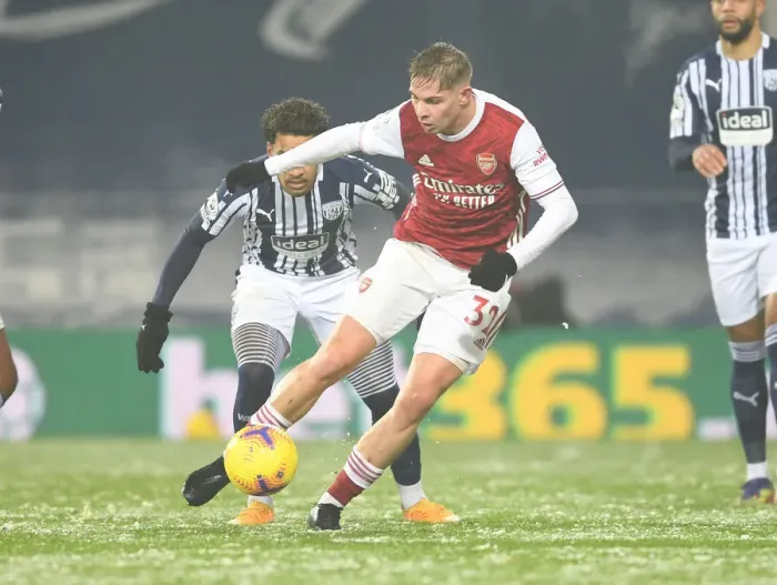Framed Print : Emile Smith Rowe Clashes with Kamil Grosicki: West Bromwich Albion vs. Arsenal, Premier League 2020-21