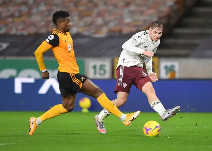 Framed Print : Emile Smith Rowe Faces Off Against Nelson Semedo: Wolverhampton Wanderers vs Arsenal, Premier League 2020-21 Framed Print : Emile Smith Rowe Faces Off Against Nelson Semedo: Wolverhampton Wanderers vs Arsenal, Premier League 2020-21