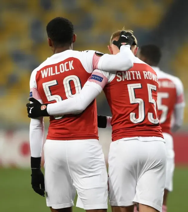 Framed Print : Emile Smith Rowe and Joe Willock Celebrate First Goal for Arsenal against Vorskla Poltava in Europa League Framed Print : Emile Smith Rowe and Joe Willock Celebrate First Goal for Arsenal against Vorskla Poltava in Europa League