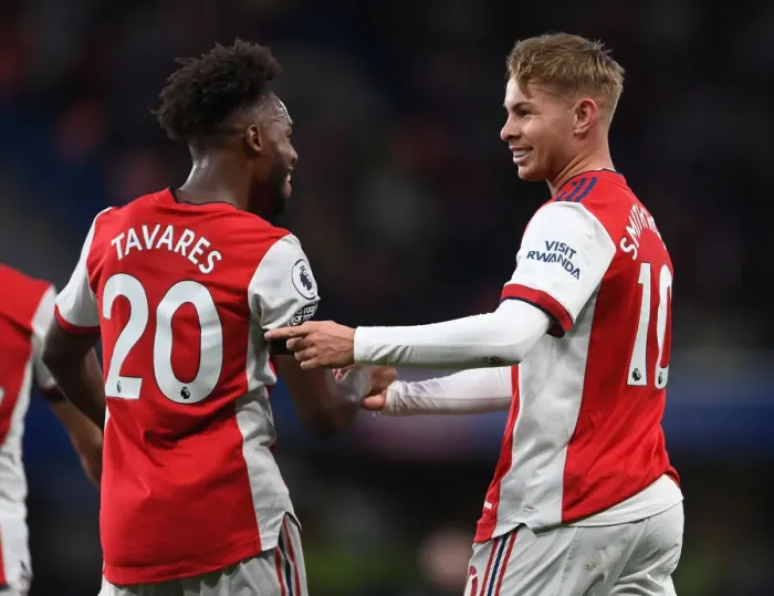 Framed Print : Emile Smith Rowe and Nuno Tavares Celebrate Arsenal's Goals Against Chelsea in the 2021-22 Premier League Framed Print : Emile Smith Rowe and Nuno Tavares Celebrate Arsenal's Goals Against Chelsea in the 2021-22 Premier League