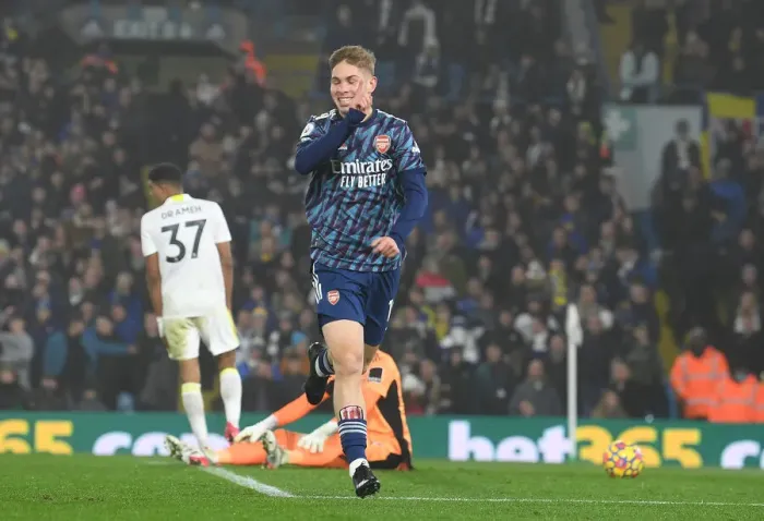 Framed Print : Emile Smith Rowe Scores His Fourth Goal: Arsenal's Victory Over Leeds United (Premier League 2021-22)