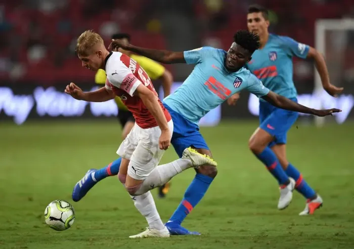 Framed Print : Emile Smith Rowe Scores Against Thomas Partey: Arsenal vs Atletico Madrid, International Champions Cup 2018