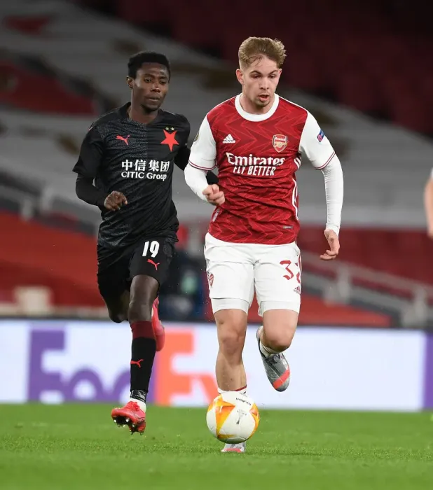 Framed Print : Emile Smith Rowe Surges Past Slavia Praha's Dorley in Empty Emirates Stadium: Arsenal's Europa League Quarterfinal Thriller Framed Print : Emile Smith Rowe Surges Past Slavia Praha's Dorley in Empty Emirates Stadium: Arsenal's Europa League Quarterfinal Thriller