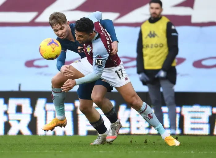 Framed Print : Emile Smith Rowe vs Mahmout Trezeguet: A Battle in Empty Villa Park - Arsenal vs Aston Villa, Premier League 2020-21