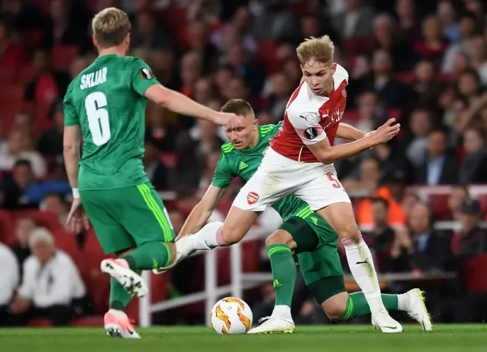 Framed Print : Emile Smith Rowe vs Mykhailo Serhiichuk: A Battle in Arsenal's Europa League Clash Framed Print : Emile Smith Rowe vs Mykhailo Serhiichuk: A Battle in Arsenal's Europa League Clash