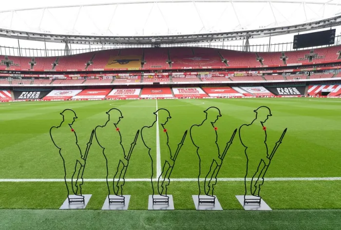 Framed Print : Empty Emirates Stadium: Arsenal vs. Aston Villa Honors Remembrance Day, 2020-21 Premier League